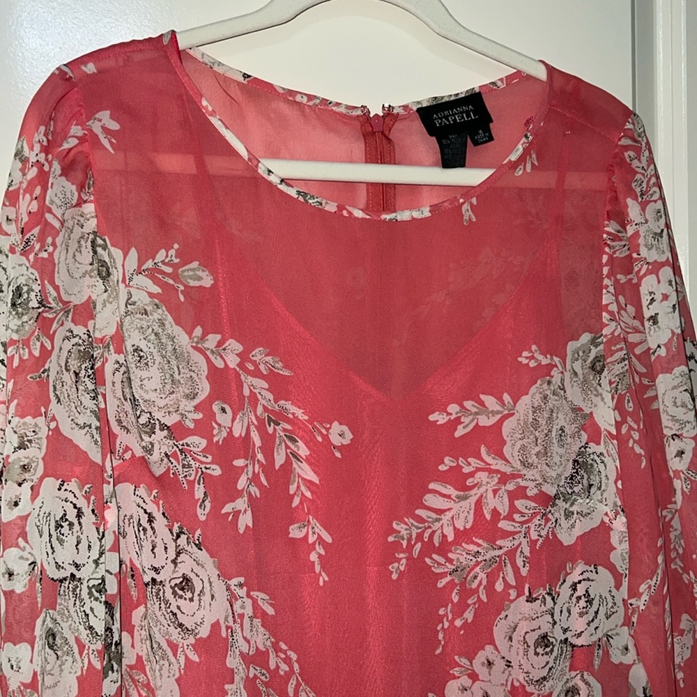 Adrianna Papell chiffon floral overlay dress - Picture 2 of 6